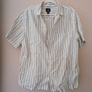 H&M Men's Casual Beige and White Striped Shirt